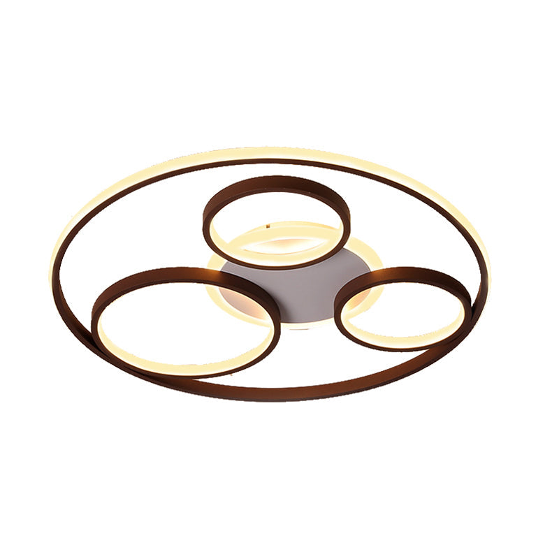 Minimalist Metal Led Flush Mount Ceiling Light In Brown With Multi Ring Design Warm/White Multiple