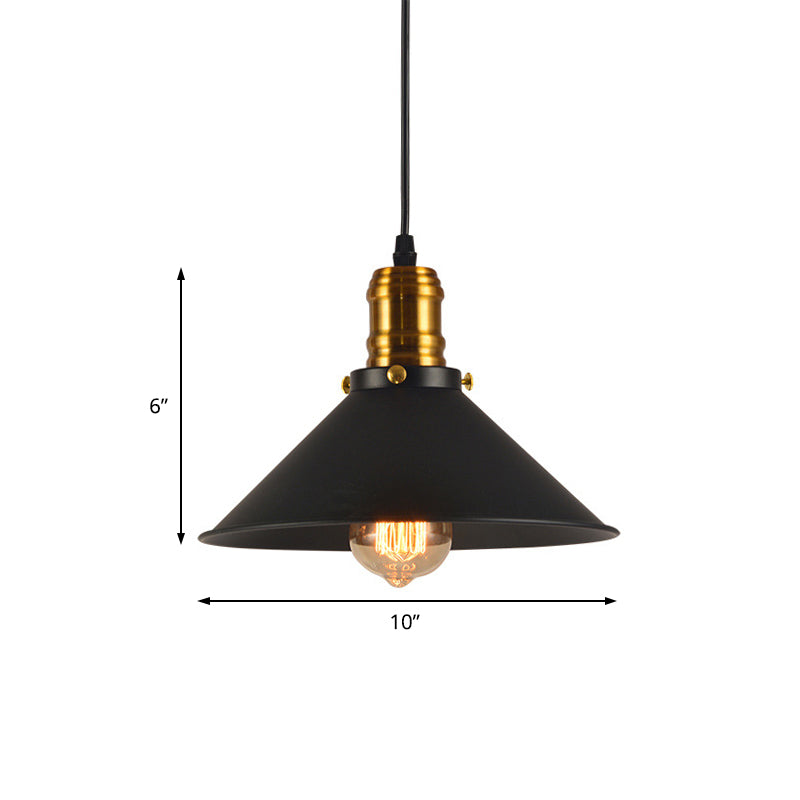 Industrial Tapered Pendant Light - 8.5’/10’/12’ Wide 1-Light Metal Hanging Lamp In Black For