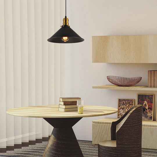 Industrial Tapered Pendant Light - 8.5’/10’/12’ Wide 1-Light Metal Hanging Lamp In Black For