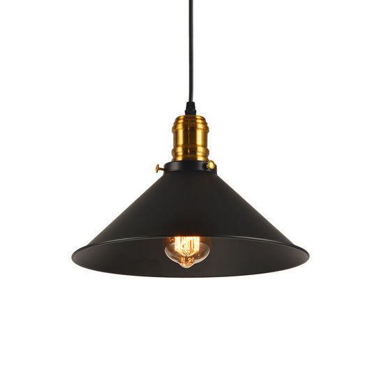 Industrial Tapered Pendant Light - 8.5’/10’/12’ Wide 1-Light Metal Hanging Lamp In Black For