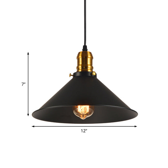 Industrial Tapered Pendant Light - 8.5’/10’/12’ Wide 1-Light Metal Hanging Lamp In Black For