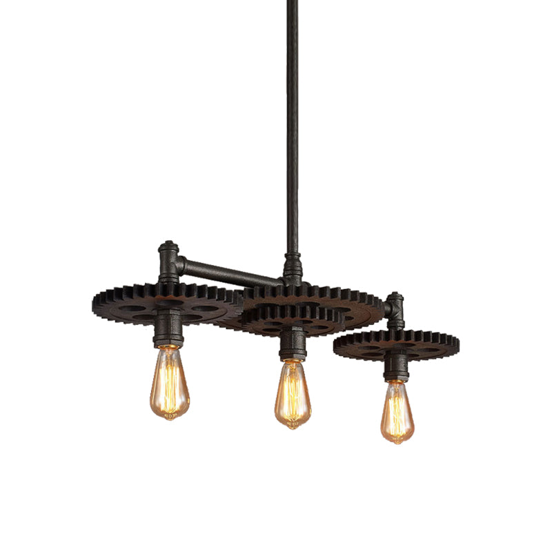 Vintage Metal Chandelier With Black Cog Top And Valve - Dining Room Hanging Light (3/5/7-Light)