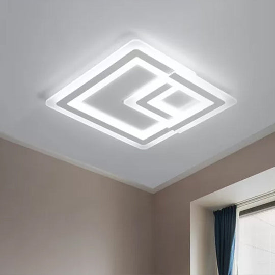 Nordic Square Led Flush Mount Lamp - Multiple Sizes Metal & Acrylic White Ceiling Light In