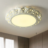 Modern Faceted Round Flushmount Light With Warm/White Led Lighting And Iron Shade 16.5/22.5 Wide