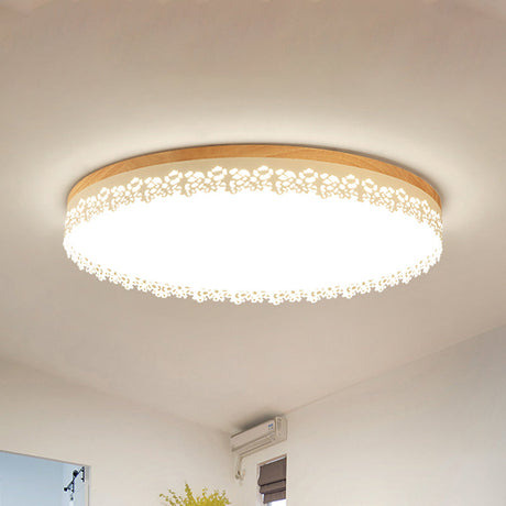 Nordic Ultra Thin Drum Flush Mount Led Light - Wood White Dia 10.5’/15’/19’ Bedroom Lighting