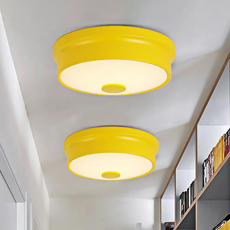 Macaron Drum Ceiling Flush Light In Metal With Led Ideal For Kids Room Available Various Colors