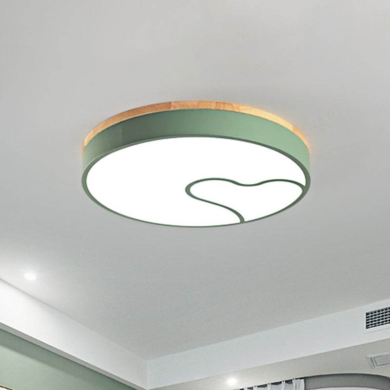 Nordic Led Flush Light With Metal Round Shade - Green/Grey/White Ceiling Lamp In Warm/White
