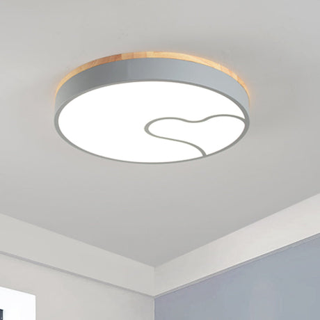 Nordic Led Flush Light With Metal Round Shade - Green/Grey/White Ceiling Lamp In Warm/White