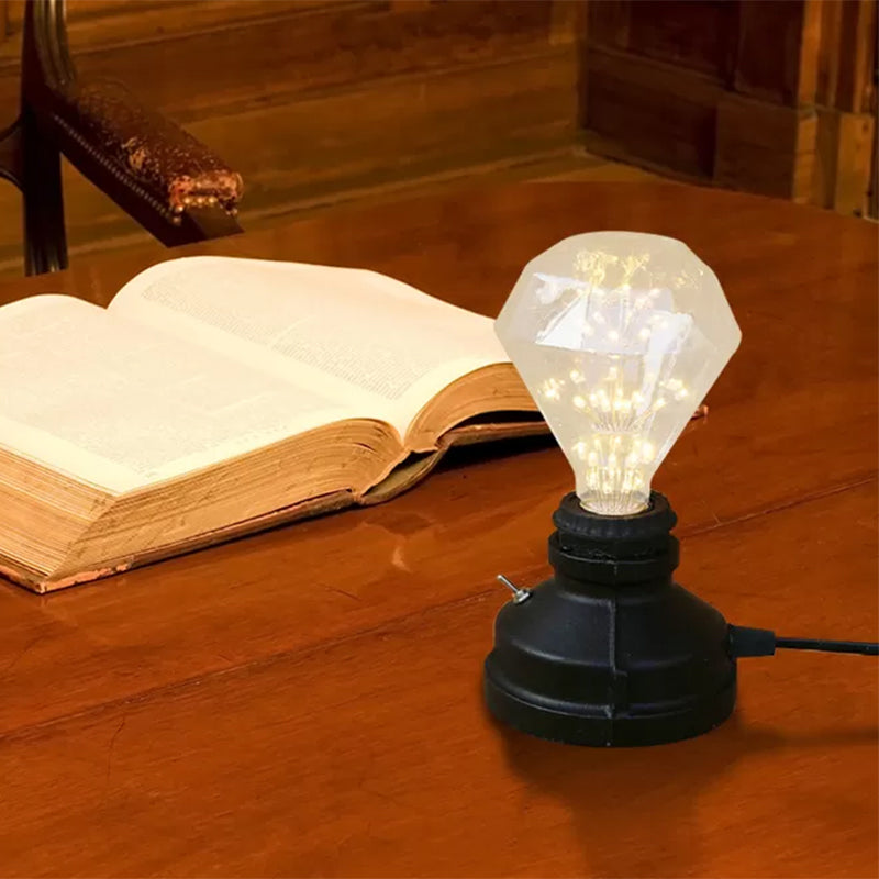 Mini Industrial Table Lamp - Black Metal Finish Bedroom Lighting With Plug In Cord