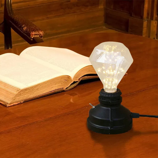 Mini Industrial Table Lamp - Black Metal Finish Bedroom Lighting With Plug In Cord
