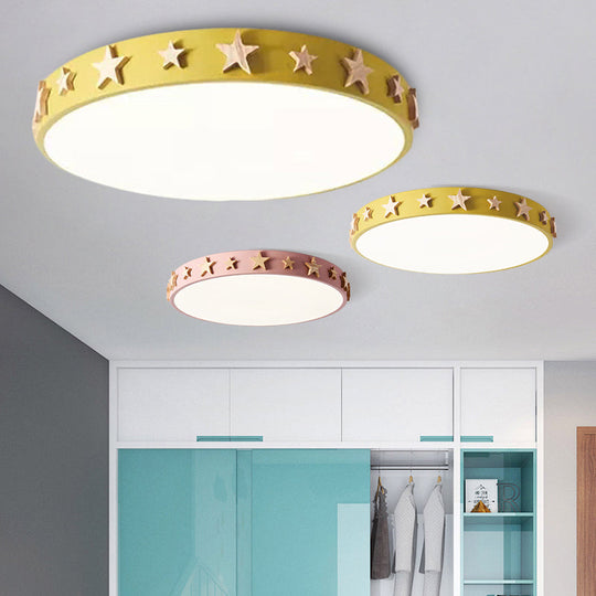 Contemporary Drum Flush Mount Light With Star Decoration - Ideal For Kids’ Bedroom