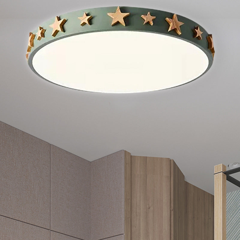 Contemporary Drum Flush Mount Light With Star Decoration - Ideal For Kids’ Bedroom