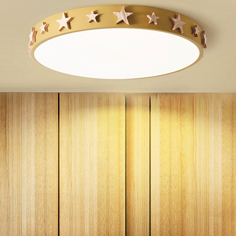 Contemporary Drum Flush Mount Light With Star Decoration - Ideal For Kids’ Bedroom