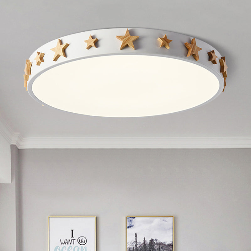 Contemporary Drum Flush Mount Light With Star Decoration - Ideal For Kids’ Bedroom