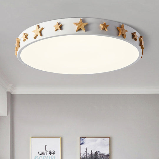 Contemporary Drum Flush Mount Light With Star Decoration - Ideal For Kids’ Bedroom