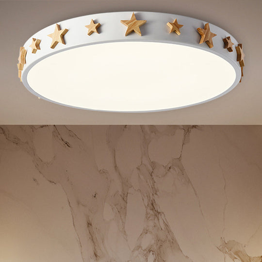 Contemporary Drum Flush Mount Light With Star Decoration - Ideal For Kids’ Bedroom