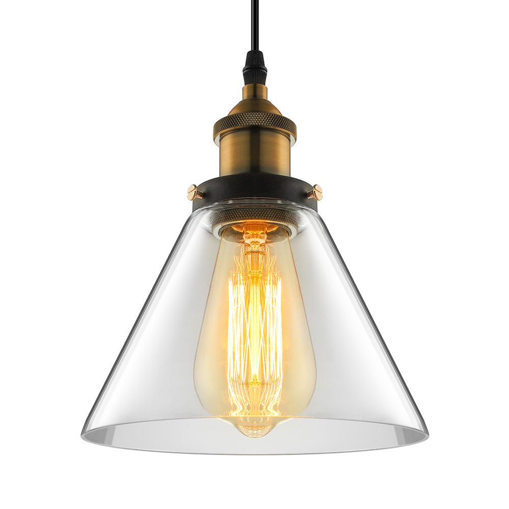 Wide Cone Pendant Light - Industrial Grey/Brown/Clear Glass Hang Lamp 5.5’/7’ Bronze Clear / 7’