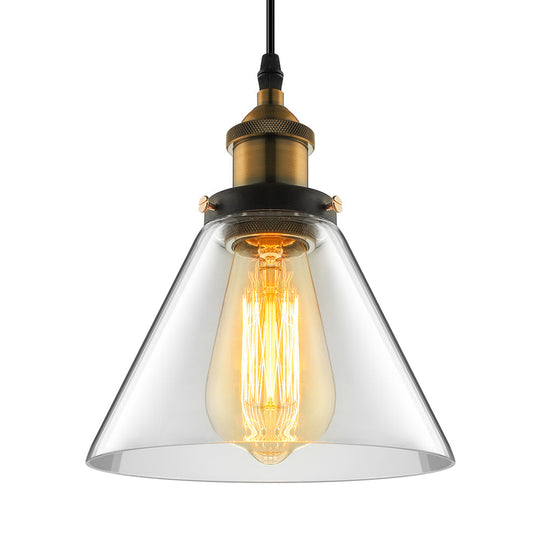 Wide Cone Pendant Light - Industrial Grey/Brown/Clear Glass Hang Lamp 5.5’/7’ Bronze Clear / 7’