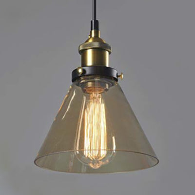 Wide Cone Pendant Light - Industrial Grey/Brown/Clear Glass Hang Lamp 5.5’/7’ Bronze Brown / 7’