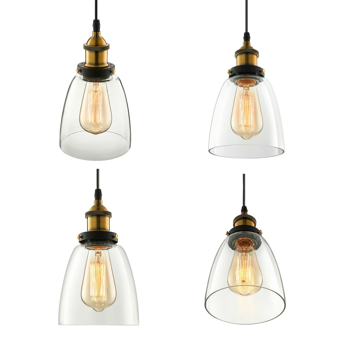 Wide Cone Pendant Light - Industrial Grey/Brown/Clear Glass Hang Lamp 5.5’/7’ Bronze