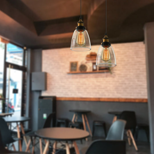 Wide Cone Pendant Light - Industrial Grey/Brown/Clear Glass Hang Lamp 5.5’/7’ Bronze