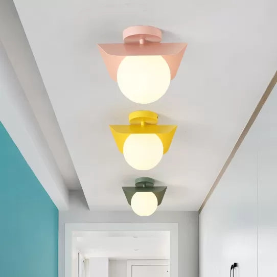 Macaron Loft Flush Mount Light: Orb Shade Frosted Glass 1-Bulb Ceiling Fixture For Hallway