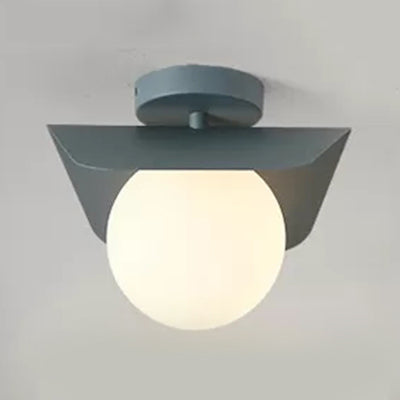 Macaron Loft Flush Mount Light: Orb Shade Frosted Glass 1-Bulb Ceiling Fixture For Hallway Grey