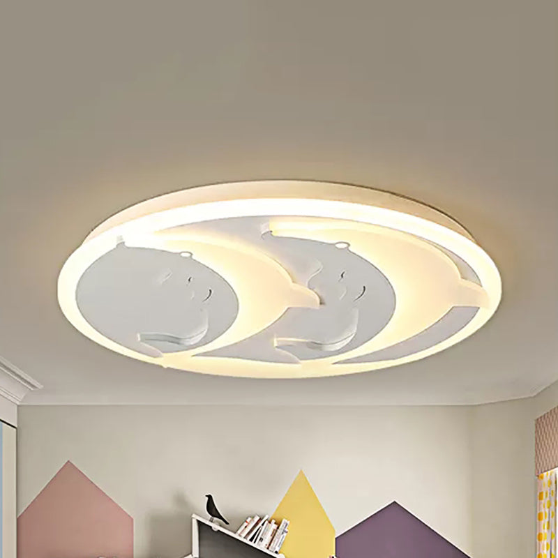 Kids Room Dolphin Led Flush Ceiling Light In White / 16