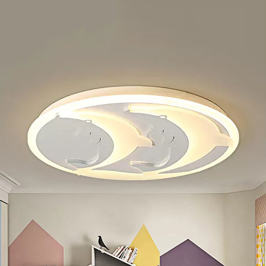 Kids Room Dolphin Led Flush Ceiling Light In White / 16