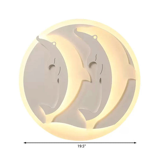 Kids Room Dolphin Led Flush Ceiling Light In White