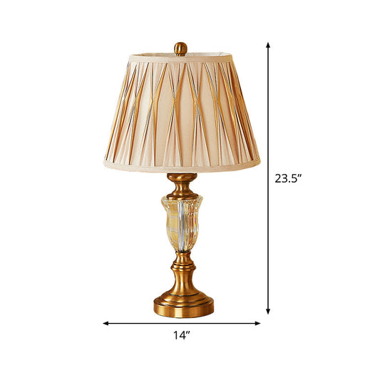 Modernist Tapered/Basket Task Light Hand-Cut Crystal Nightstand Lamp In Brown