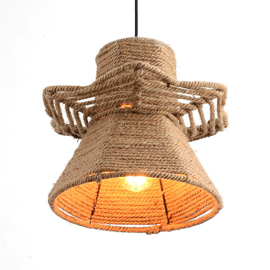 Antiqued Beige Rope Pendant Light For Restaurant Decor - Stylish Single Head Ceiling Lamp Fixture