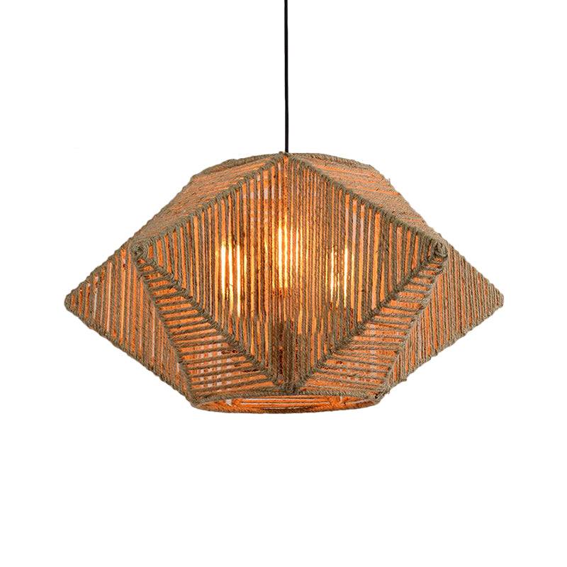 Stereoscopic Star Pendant Lamp - Farmhouse 1-Light Hanging Rope Kit Hand-Woven Design In Beige