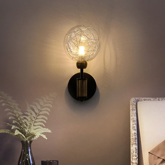 Vintage Clear Glass Wall Sconce Lighting With 1/2 Lights Orb Black/Gold Fixture 1 / Black