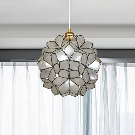 Modern Shell Globe Pendant: Elegant 1-Light Hanging Ceiling Fixture In White/Beige