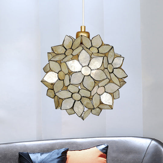 Modern Shell Pendant Light - Globe Suspension White/Beige 1-Light