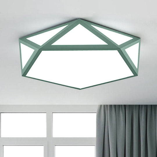 Kid Bedroom Macaron Acrylic Pentagon Ceiling Light With Metal Guard - Space-Saving Loft Mount