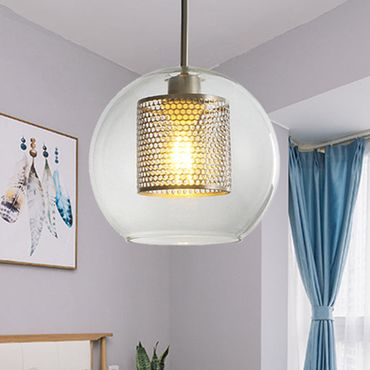 Modern Orb Pendant Light With Mesh Screen - Ideal For Hallways Chrome / 8