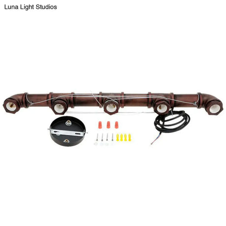 5-Head Steampunk Island Pendant Light With Straight Pipes And Rustic Charm