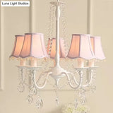 5-Light Baby Crystal Chandelier With Flared Fabric Shade 23.5 H X 22.5 Dia.