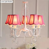 5-Light Baby Crystal Chandelier With Flared Fabric Shade 23.5 H X 22.5 Dia.
