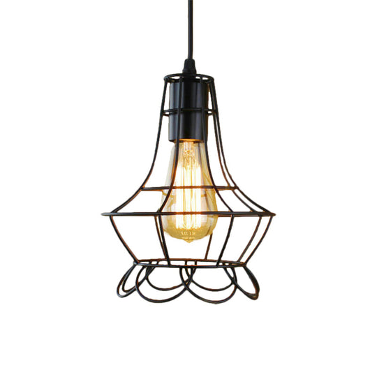 Industrial Metal Pendant Lighting With Height Adjustable Flower Cage Shade - Perfect For Bedroom