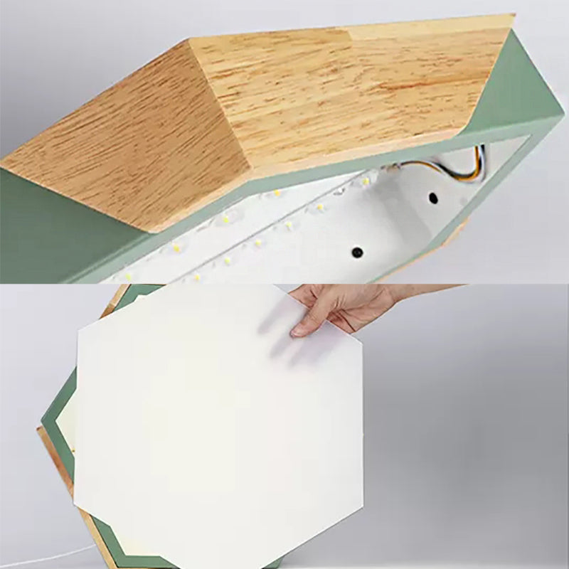 Nordic Style Led Flush Mount Lamp For Kindergarten Classroom Ceiling - Hexagon Design