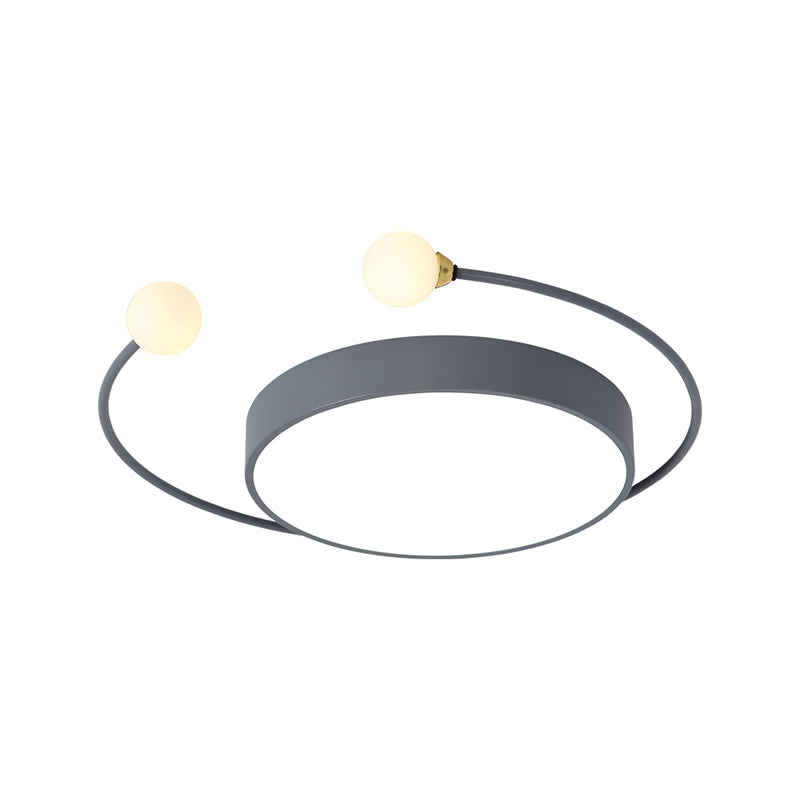 Modern Black/Grey Led Drum Ceiling Light With Dual Modes (White/Warm) - Flush Mount