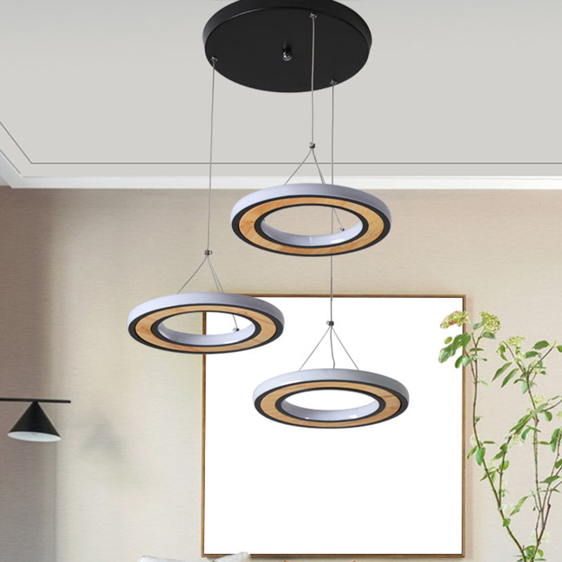 Black Metal Ring Led Ceiling Light Pendant With 3 Modern Style Lights - Ideal For Living Room