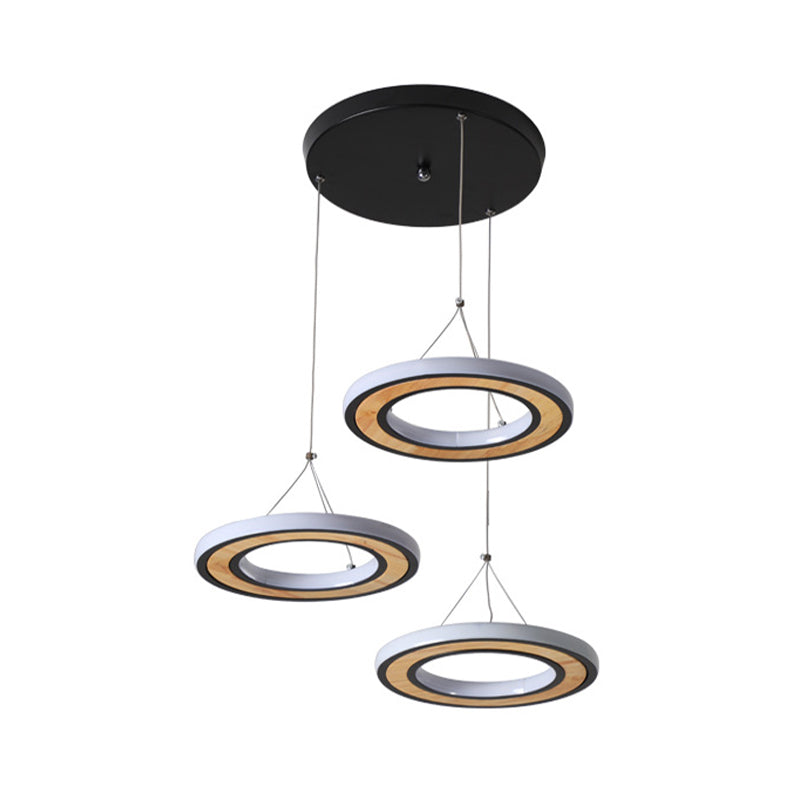 Black Metal Ring Led Ceiling Light Pendant With 3 Modern Style Lights - Ideal For Living Room