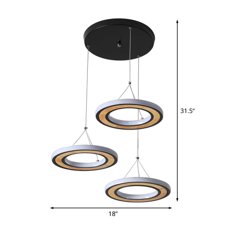 Black Metal Ring Led Ceiling Light Pendant With 3 Modern Style Lights - Ideal For Living Room
