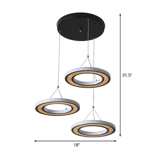 Black Metal Ring Led Ceiling Light Pendant With 3 Modern Style Lights - Ideal For Living Room