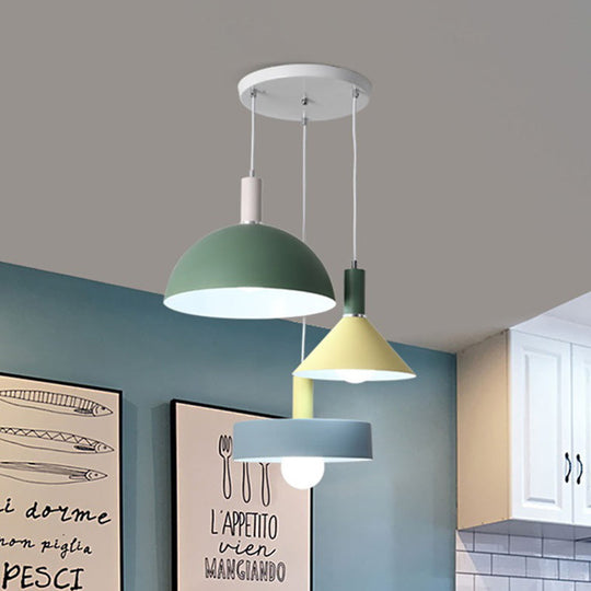 Nordic Style 3-Head White Geometry Pendant Light: Metallic Suspended Lamp