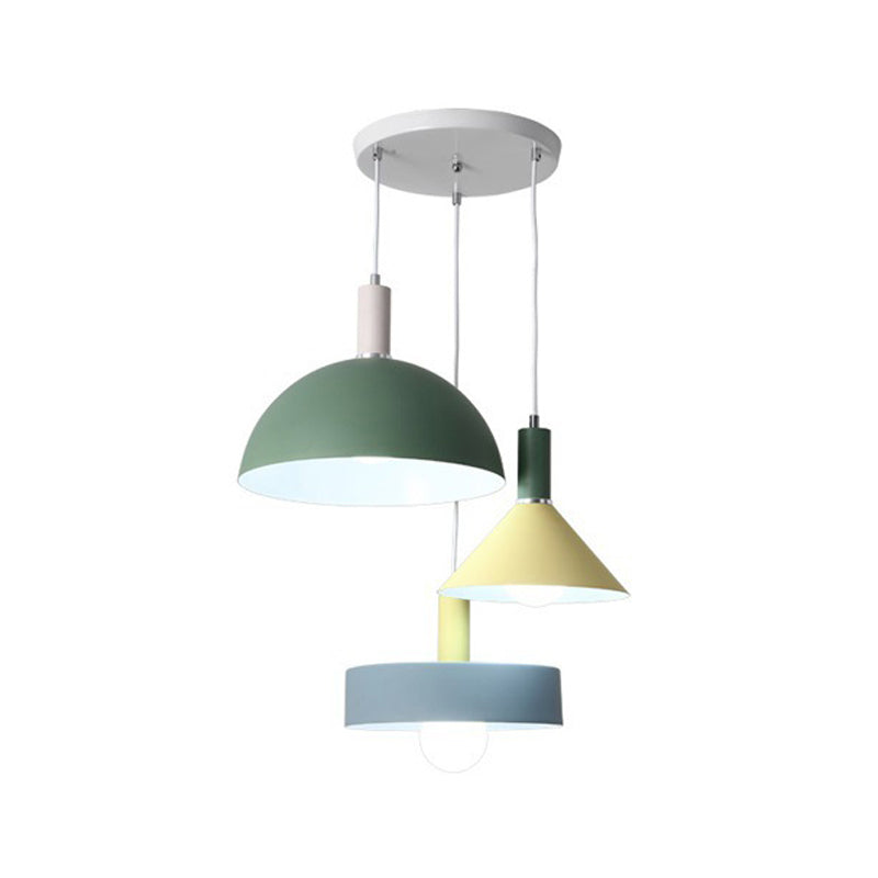 Nordic Style 3-Head White Geometry Pendant Light: Metallic Suspended Lamp